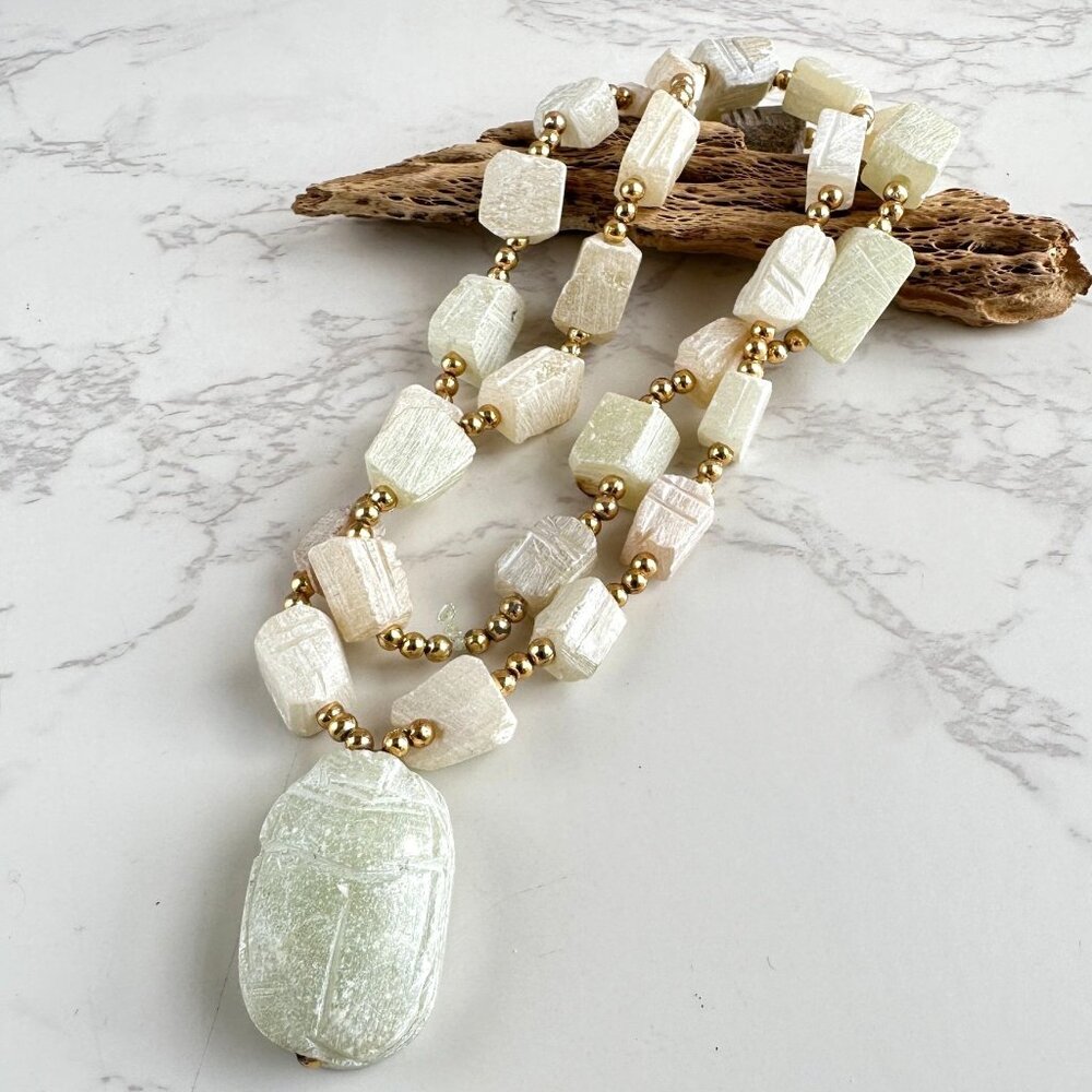 Carved Scarab Jade Necklace